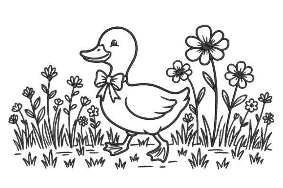Line Art Floral Duck Embroidery Design Review